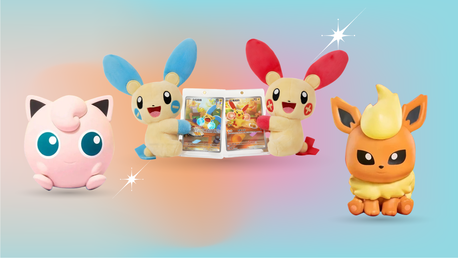 Anime collectible figures and designer toy characters inspired by Pokémon and Japanese animation