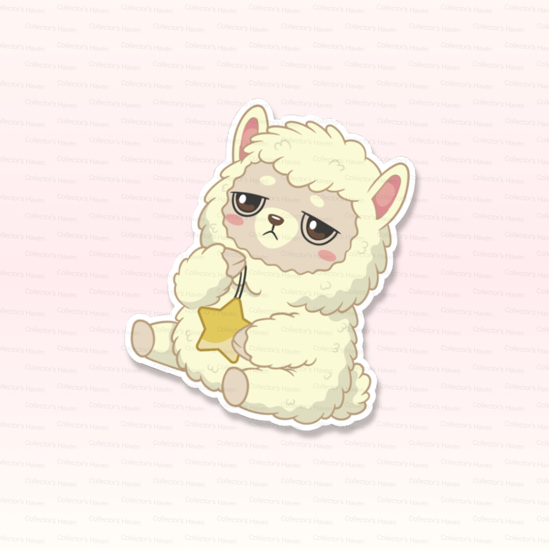 Little Wish Alpapa™ 3-inch die-cut sticker featuring a soft Alpapa holding a golden star charm from the Early Era Alpapa Collection.